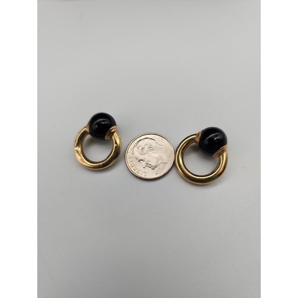 Vintage JCM 14k Gold Black Onyx Scarf Rings/Necklace Slide Enhancers Pair